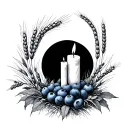 blueberry bush, wheat, heather, candle, moon tattoo design idea