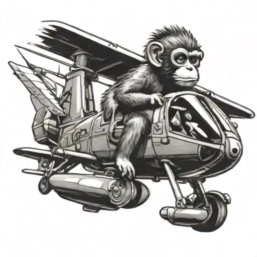 monkey driving a helicopter tattoo design idea