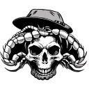 scorpion crawling through skull with a paddy hat on tattoo design idea