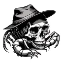 scorpion crawling through skull with a paddy hat on tattoo design idea