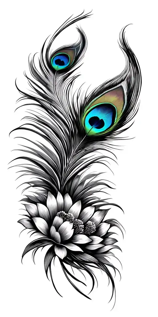 peacock feathers with flowers tattoo design idea