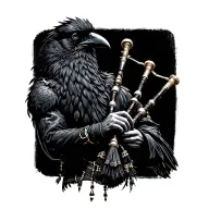  crow muscular with mans face bagpiper playing black bagpipes baldblack beard tattoo design idea