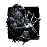  crow muscular with mans face bagpiper playing black bagpipes baldblack beard tattoo design idea