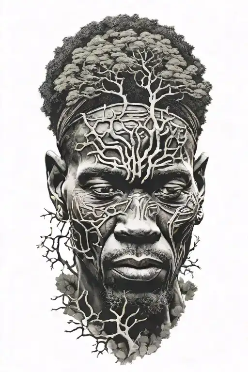 African man and a tree tattoo design idea