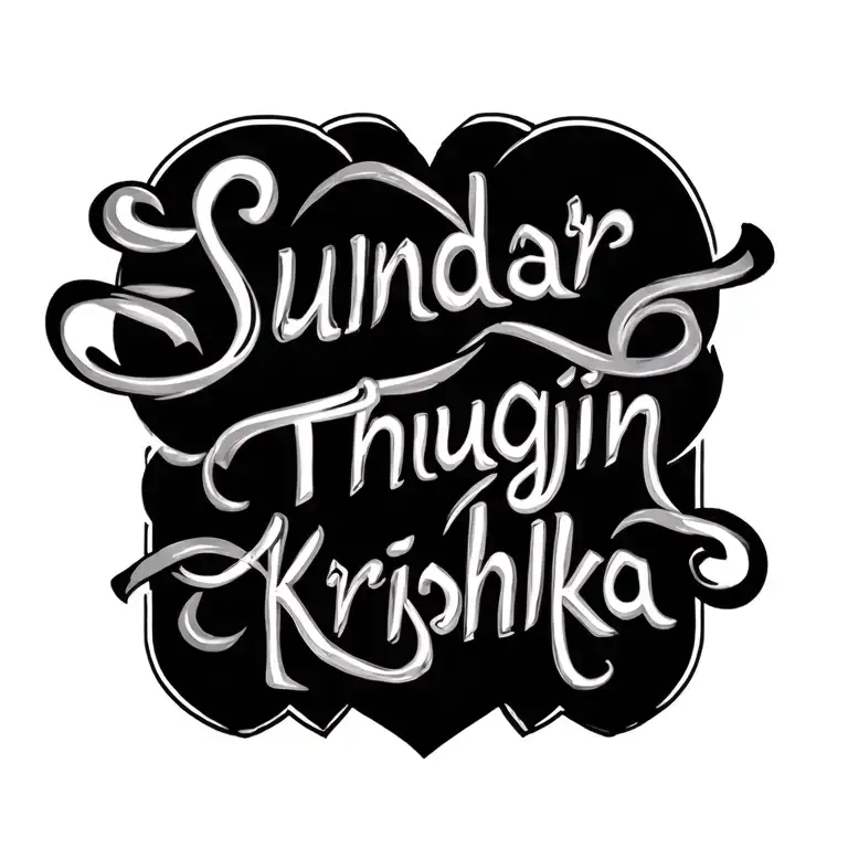 "Sundar, Thugin, krishika" hearts connected inscription of three tattoo design idea