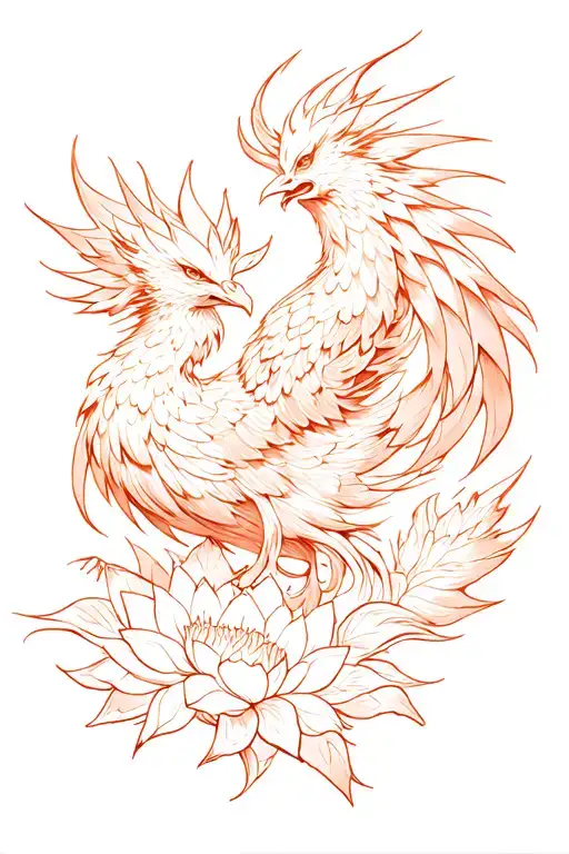 fiery Phoenix rising with lotus flowers tattoo design idea