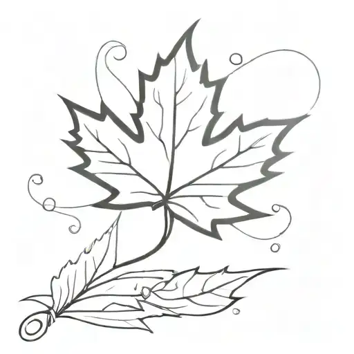 A tiny single needle black and white tattoo of a maple leaf with embellishments around it to make it flow tattoo design idea