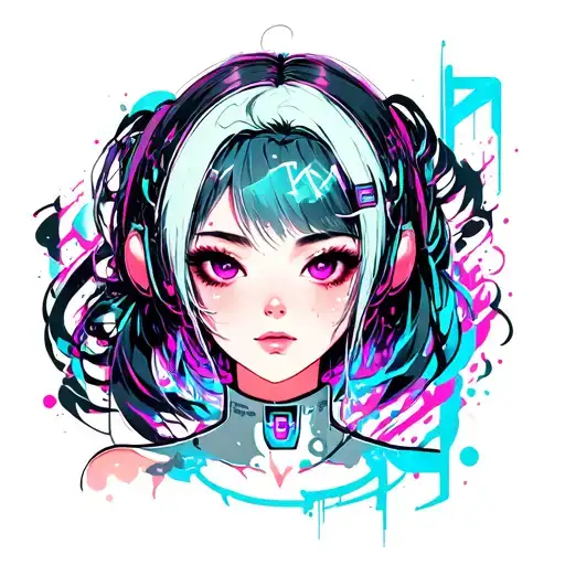 girl cyber sigilism tattoo design idea