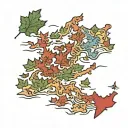 map of Italy with Canadian Maple Leaf placed tattoo design idea