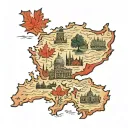 map of Italy with Canadian Maple Leaf placed tattoo design idea