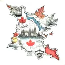 map of Italy with Canadian Maple Leaf placed tattoo design idea