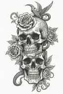 Dagger going through a skull with a snake wrapping around it and withered roses around it tattoo design idea