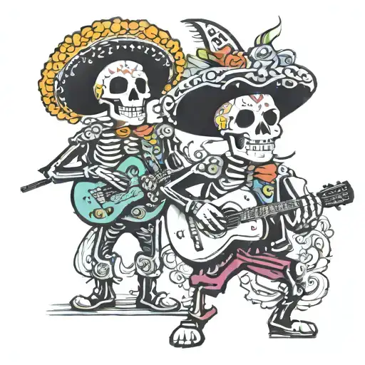 day of the dead skeleton mariachi band tattoo design idea