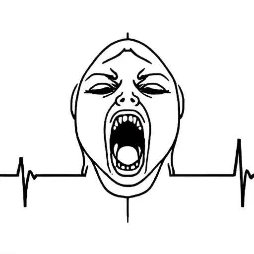 a screaming face that is silenced through the heartbeat tattoo design idea