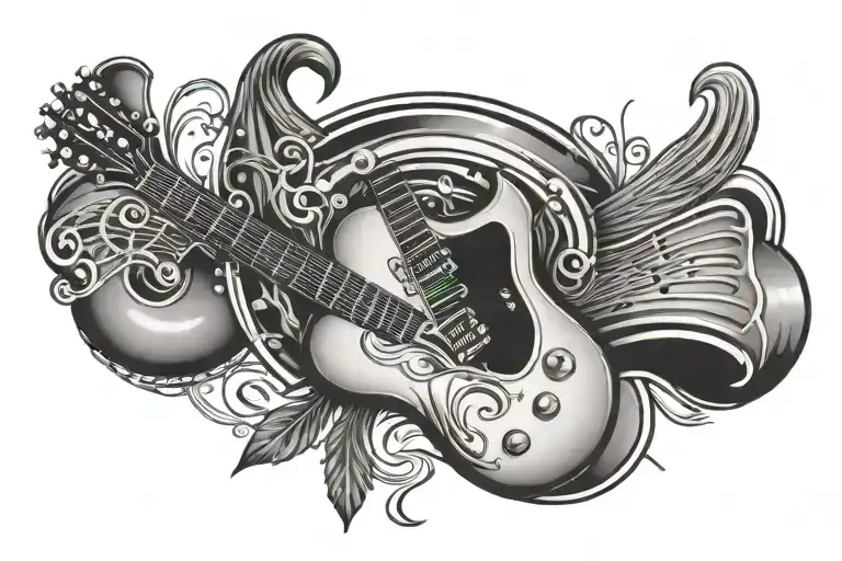 armband tattoo add music and guitar tattoo design idea