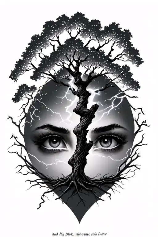 eyes and lightning bolt and Orchard tree tattoo design idea