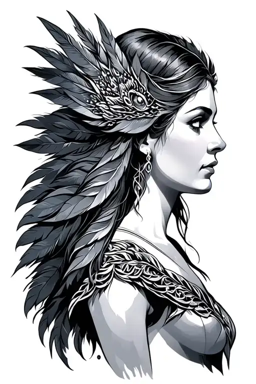 freya goddess side profile simple feathers Valkary  tattoo design idea