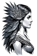 freya goddess side profile simple feathers Valkary  tattoo design idea