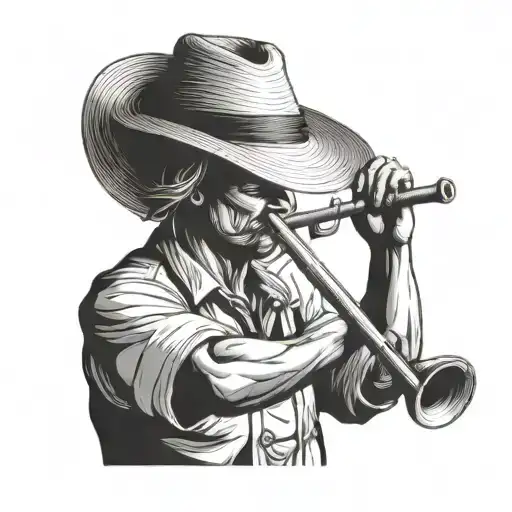 straw hat farmer playing flute tattoo design idea