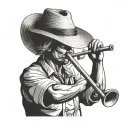 straw hat farmer playing flute tattoo design idea
