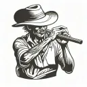 straw hat farmer playing flute tattoo design idea