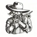 straw hat farmer playing flute tattoo design idea