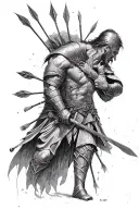 fallen wounded knight with arrows in his back tattoo design idea