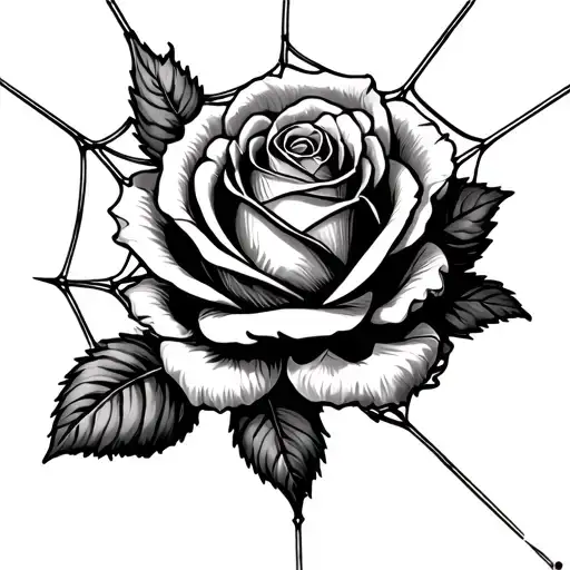 rose on a spider web with no spider tattoo design idea