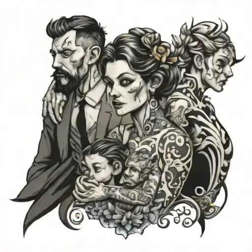 husband wife and two sons  tattoo design idea