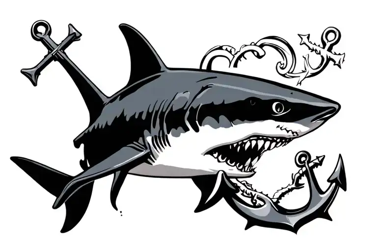 shark and anchor tattoo design idea