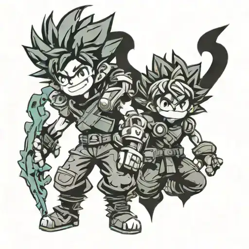 deku from my hero and ekko from arcane  tattoo design idea