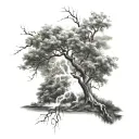 lightning striking willow tree tattoo design idea