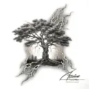 lightning striking willow tree tattoo design idea