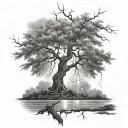 lightning striking willow tree tattoo design idea