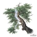 lightning striking willow tree tattoo design idea