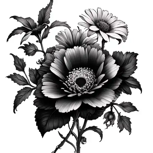 daisys, carnations, clematis flowers spine tattoo tattoo design idea