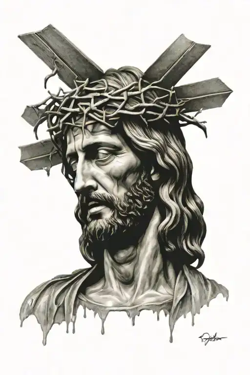 Jesus Christ statue crying tattoo design idea
