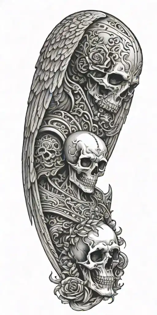 men angel kill skull tattoo design idea