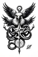 hawk anchor compass and kraken tattoo design idea