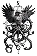 hawk anchor compass and kraken tattoo design idea