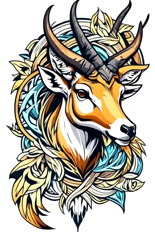 springbok head with world of warcraft logo intertwined tattoo design idea