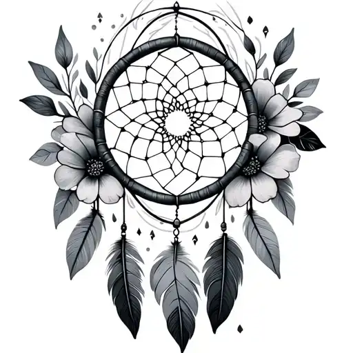 Dream Catcher with Flowers blending tattoo design idea