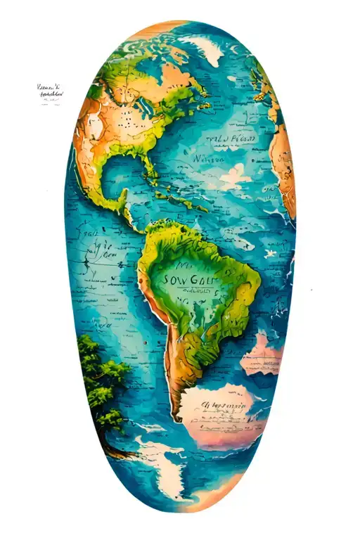 World map, compas, tree tattoo design idea