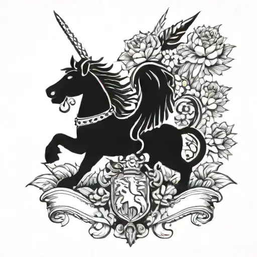 Scottish clan crest in heraldic style with unicorn, lion rampant  roses and thistles  tattoo design idea