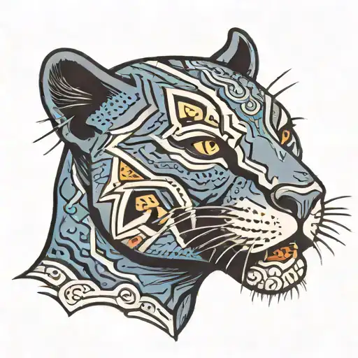 Black panther head in color tattoo design idea