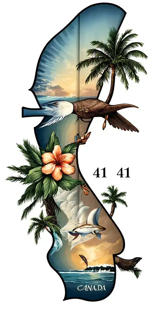 Hawaii, Canada and California, naval penant number 41 tattoo design idea