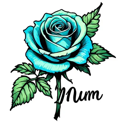 Blue and green rose  with mum text tattoo design idea