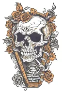 skull smoking cigarettes in a coffin tattoo design idea