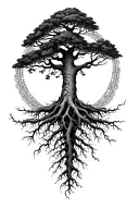 a tree with deep roots and patterns around it tattoo design idea