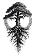 a tree with deep roots and patterns around it tattoo design idea